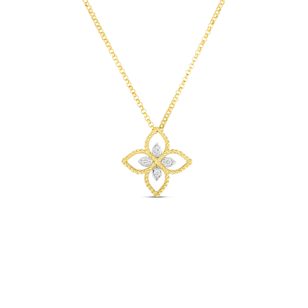 Princess Flower Filigre Small Yellow Gold and Diamond Pendant